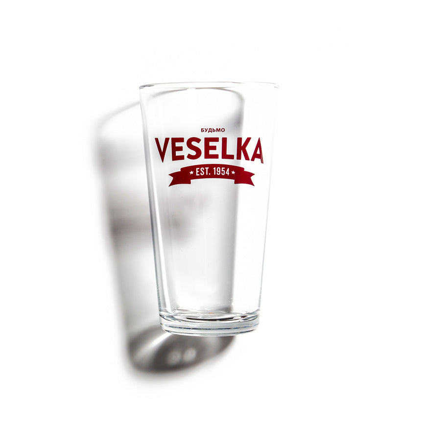 Pint Glass on white with Veselka logo