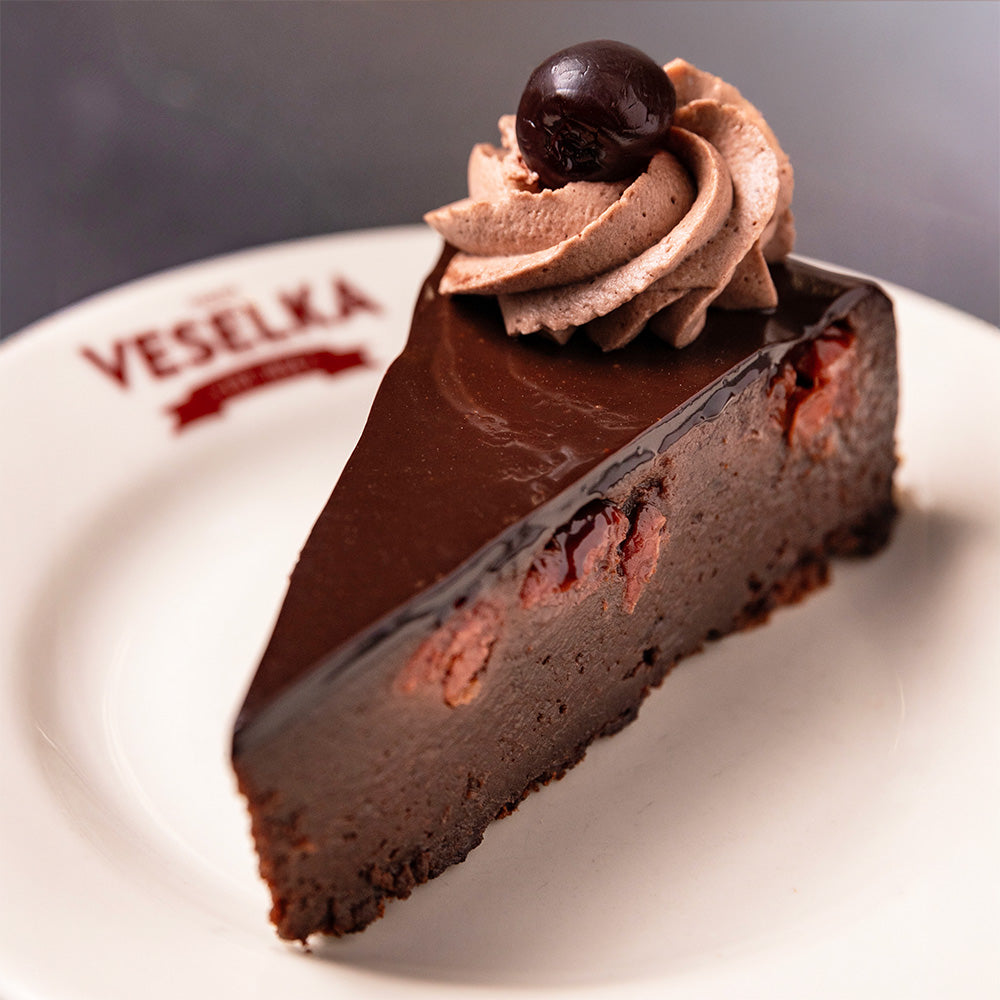 Drunken cherry chocolate cake slice, Finals Care Package