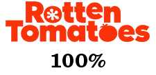 Rotten tomatoes logo, 100% score 