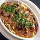 Beef Stroganoff over egg noodles