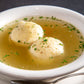 Matzoh Ball soup close up 