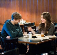 Kat Dennings and Michel Cera eating in the veselka dinning room for a movie 