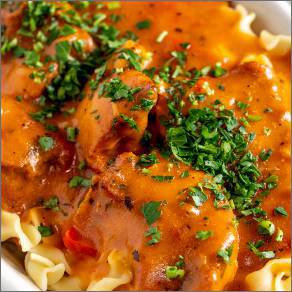 Chicken Paprikash , close up 