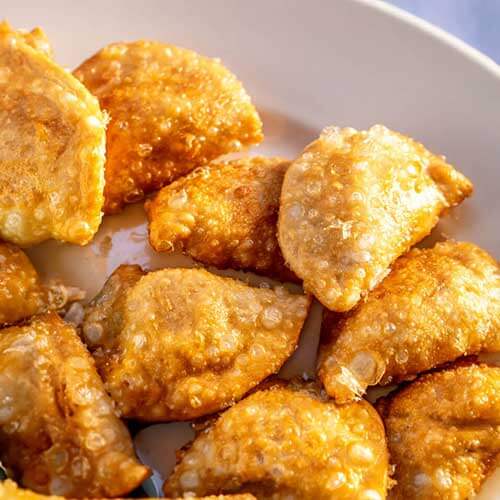 Fried Pierogi on a plate, close up 
