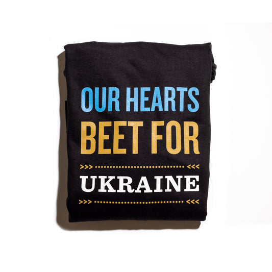 Ukraine Hoodie - Unisex Hoodie, our hearts beet for Ukraine blue and yellow and white artwork, back side 