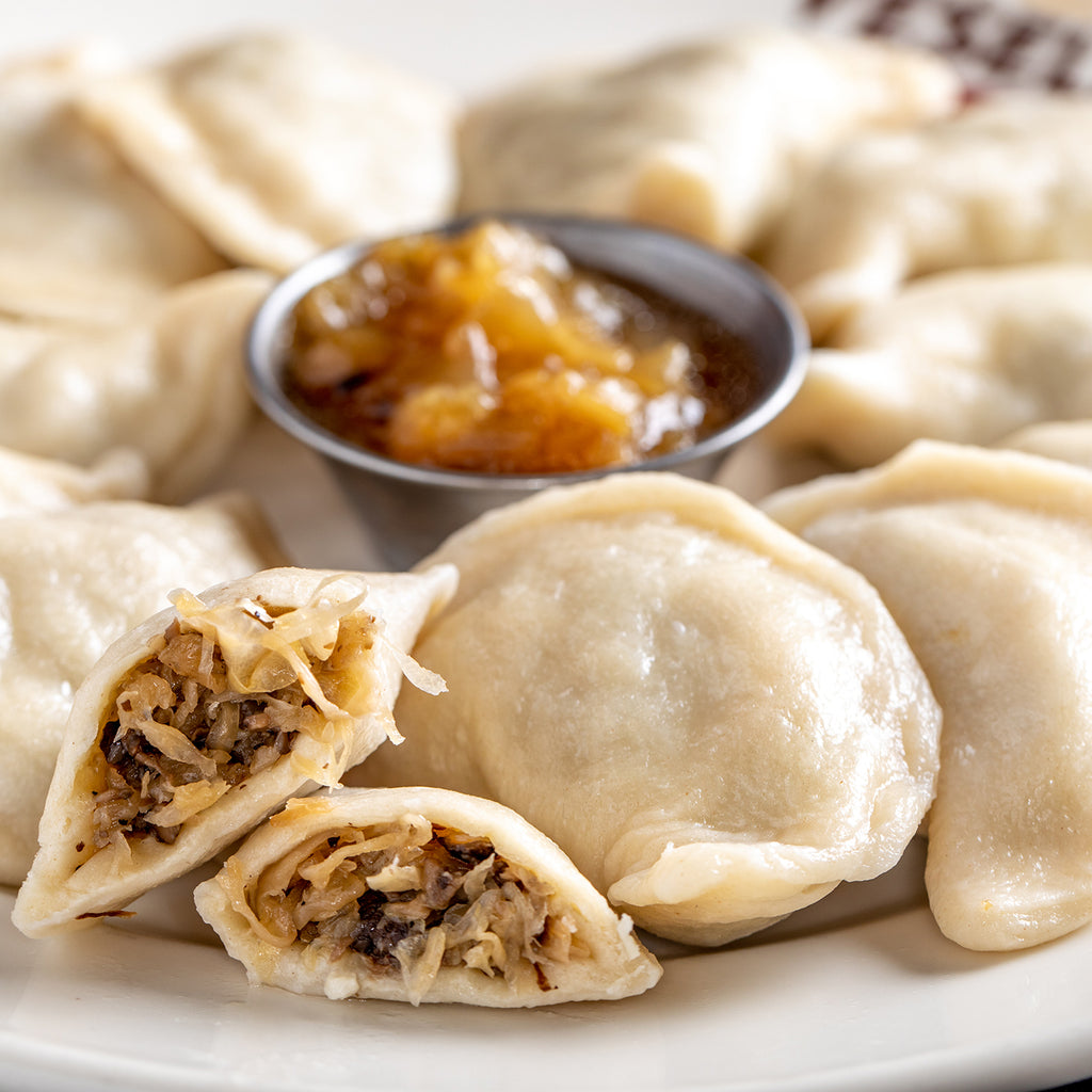 Sauerkraut & Mushroom Pierogi close up