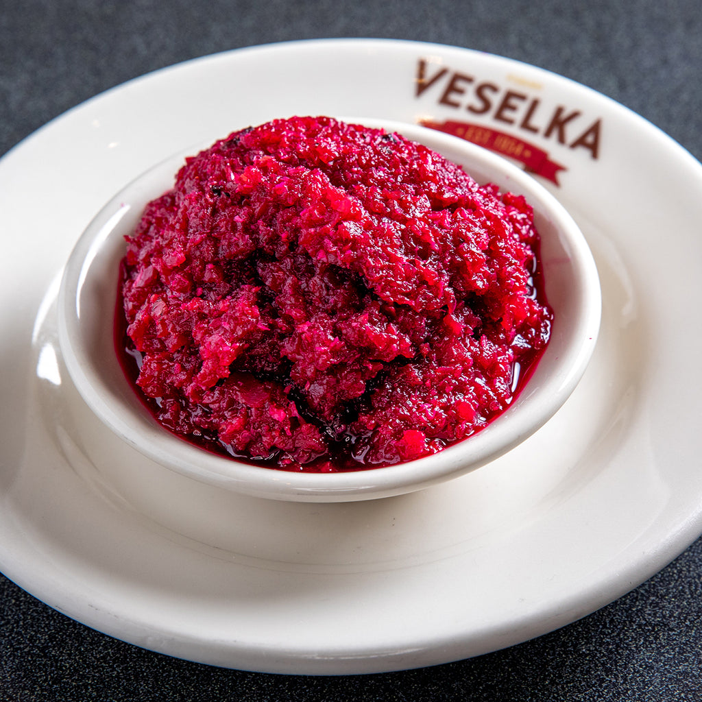Beet and Horseradish Salad in a serving dish 
