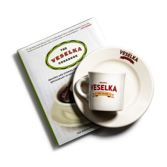 Veselka chefs bundle, incudes cookbook, mug and dessert plate 